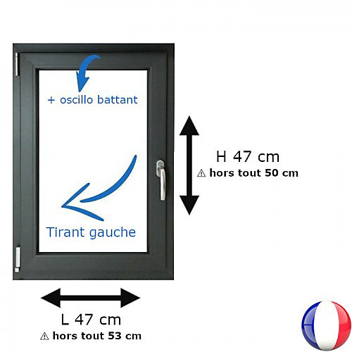 Fenêtre PVC 1 vantail H 47 x L 47 cm OB anthracite pour pose en neuf - tirant gauche