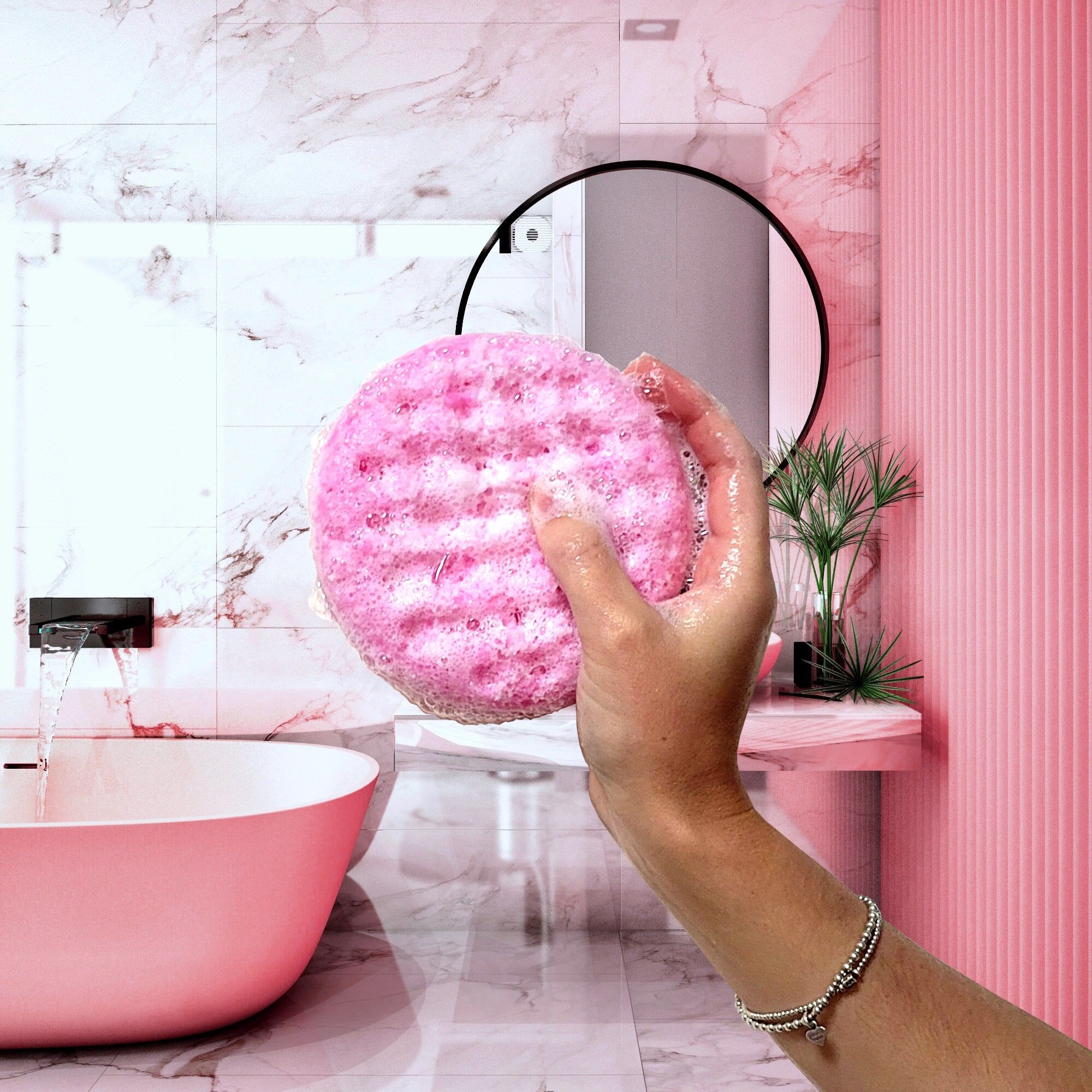 Bomb Cosmetics Body Buffer Soap Shower Sponge The Raspberry Ripple Effect