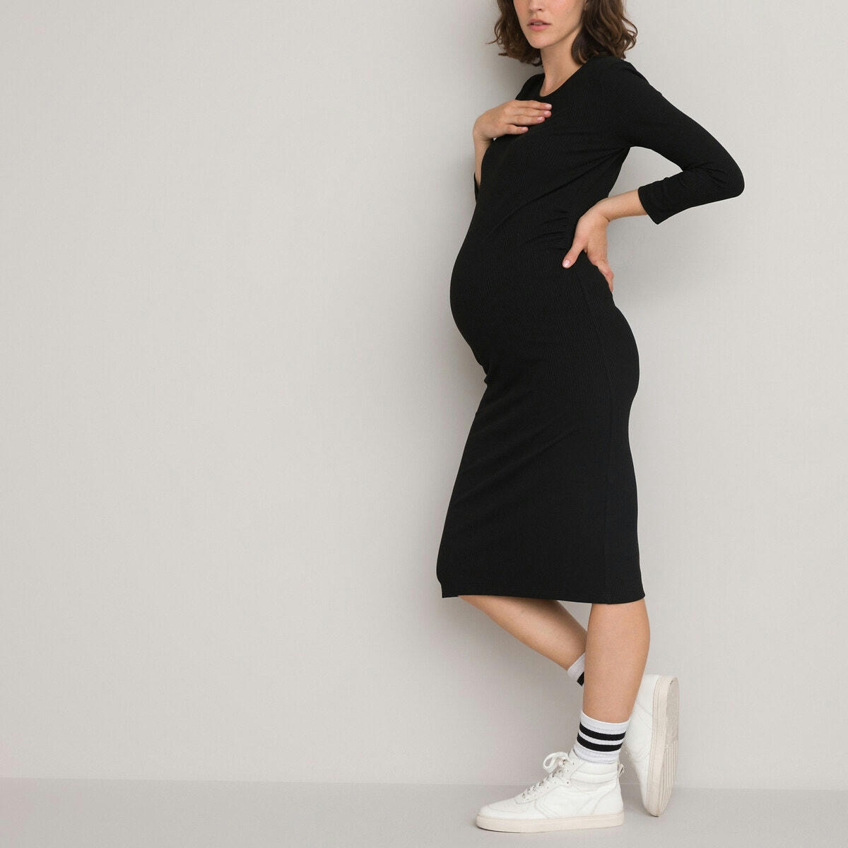 Robe de grossesse en maille, manches 3/4