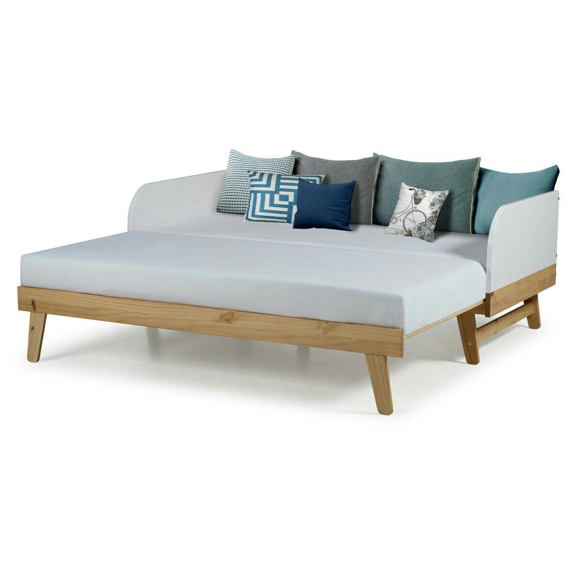 AMI - Lit gigogne 80x200 cm effet bois blanc et bois