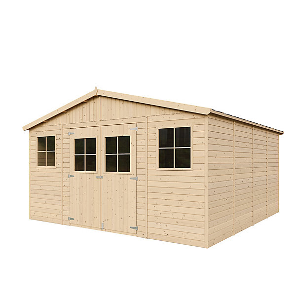 Abri de Jardin en Bois Naturel - H246 x 418 x 420 cm/ 16 m² - M330 - Timbela