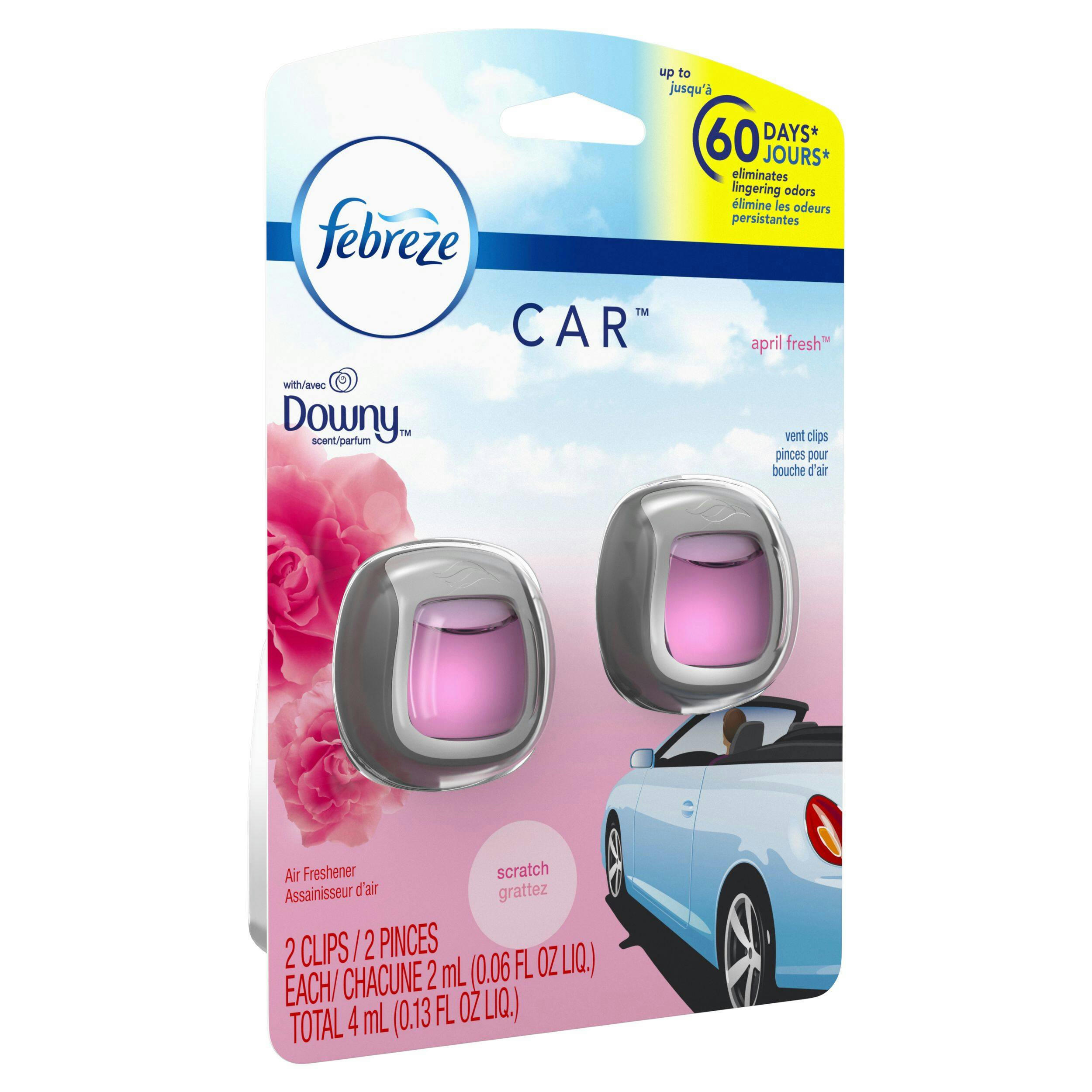 Febreze Car Air Freshener Vent Clip Downy April Fresh Scent, 2 mL, 2 Count
