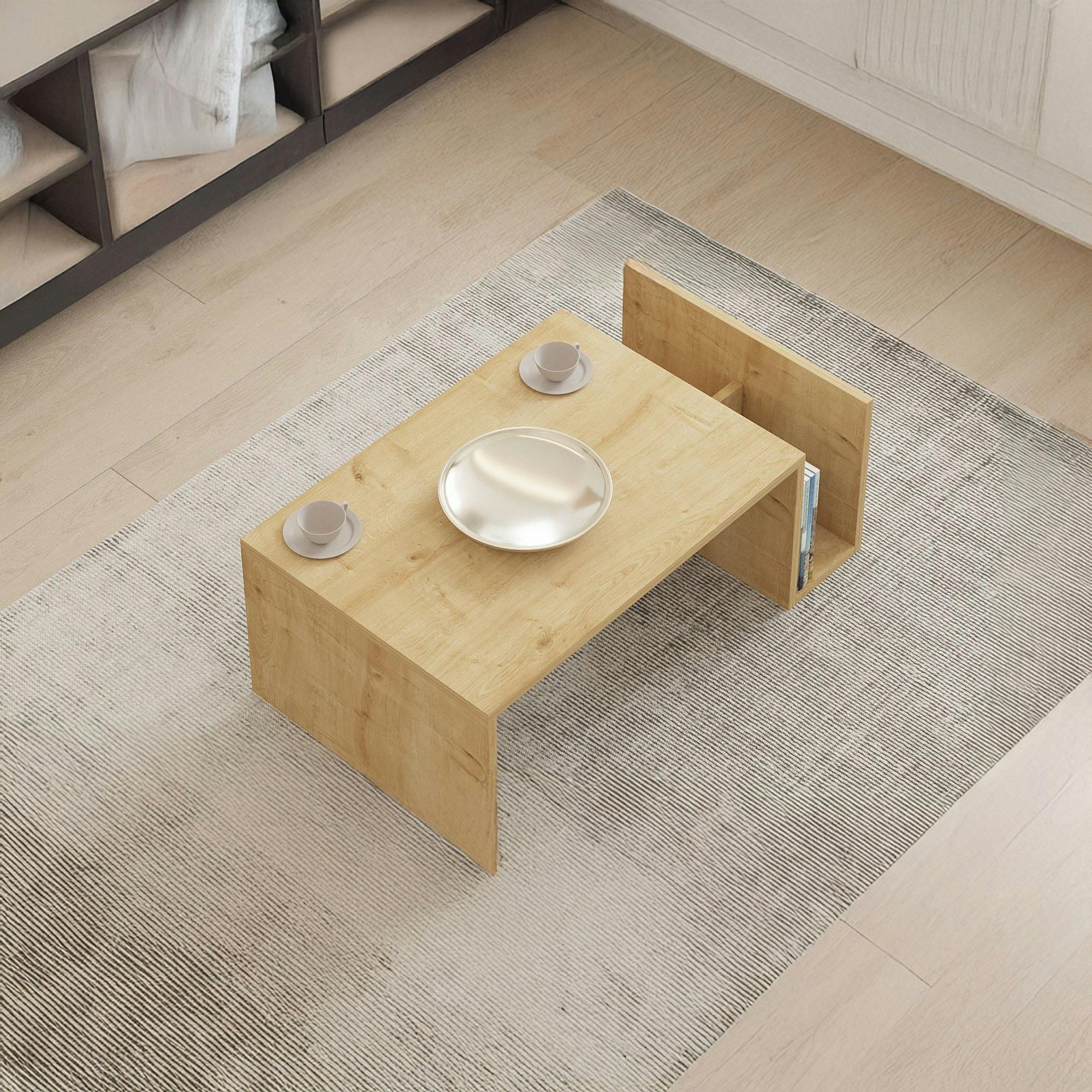 Table basse moderne effet bois avec porte-revues MARFA