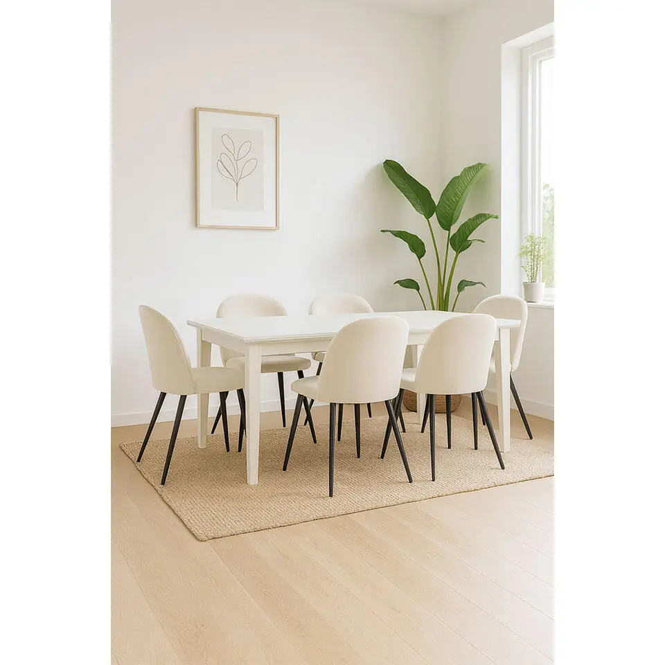 Hioshop Venedig eethoek eettafel wit 95x180/276 met 2 stuks extra plaat 6