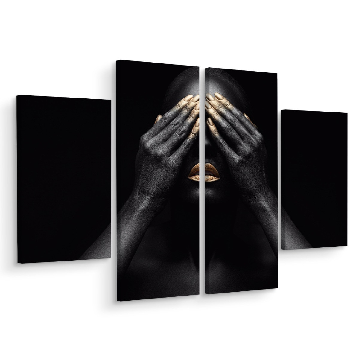 Obraz Tetraptyk Złote USTA Portret Efekt 3D 80x60cm