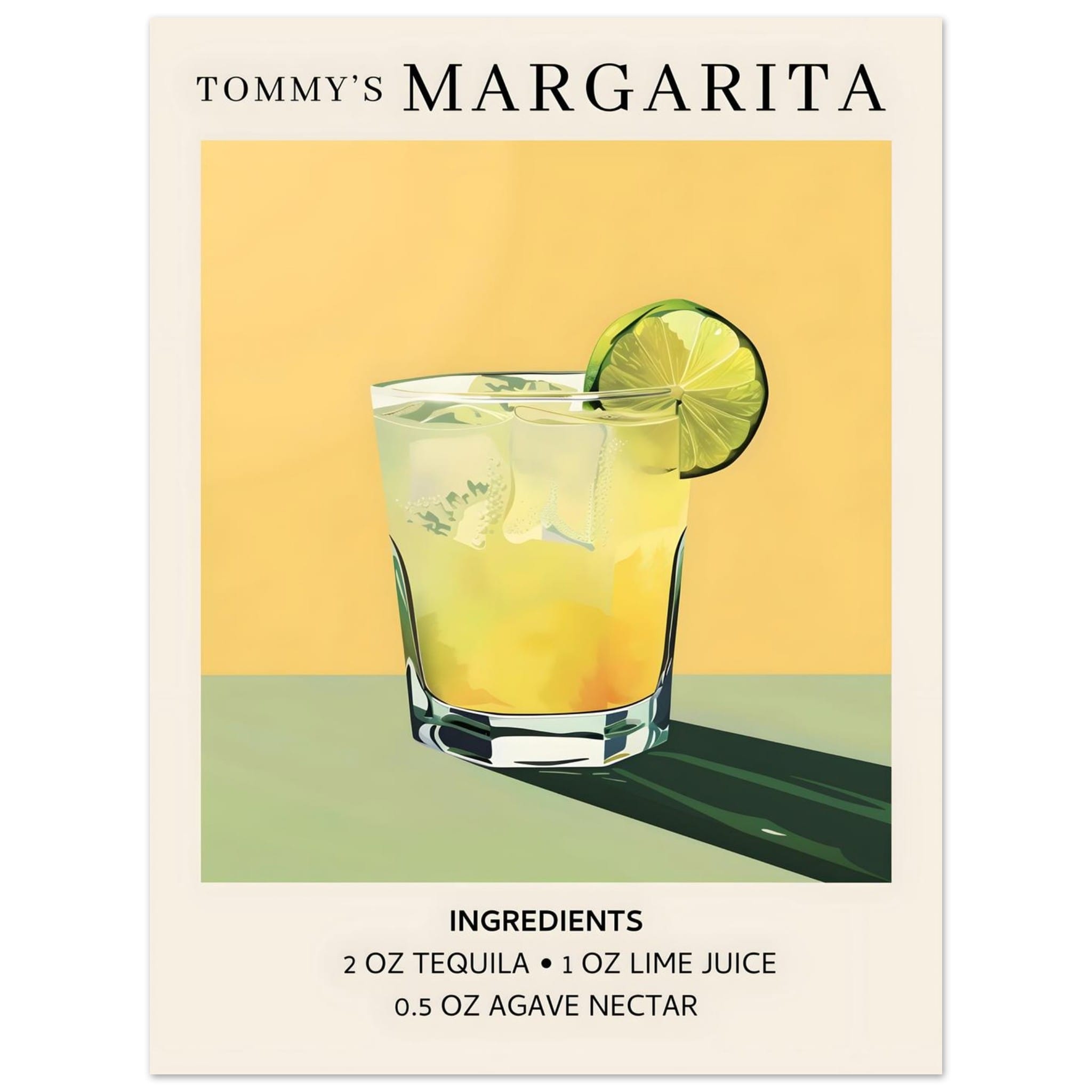 Artfulprints Poster Tommy's Margarita cocktail - Ingrediënten  - 30x40 cm - Geel