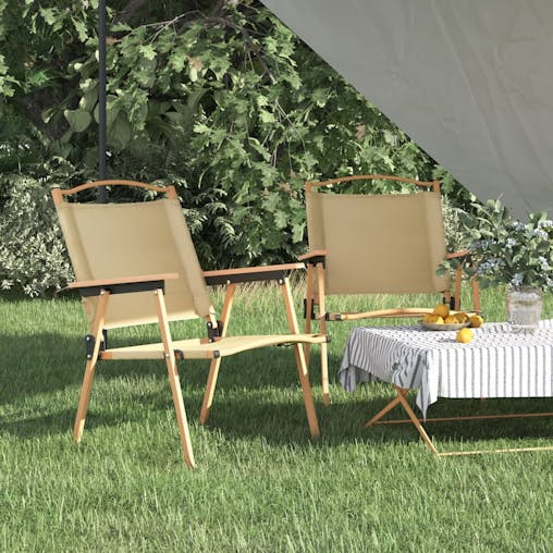 NNEVL Camping Chairs 2 pcs Beige 54x55x78 cm Oxford Fabric