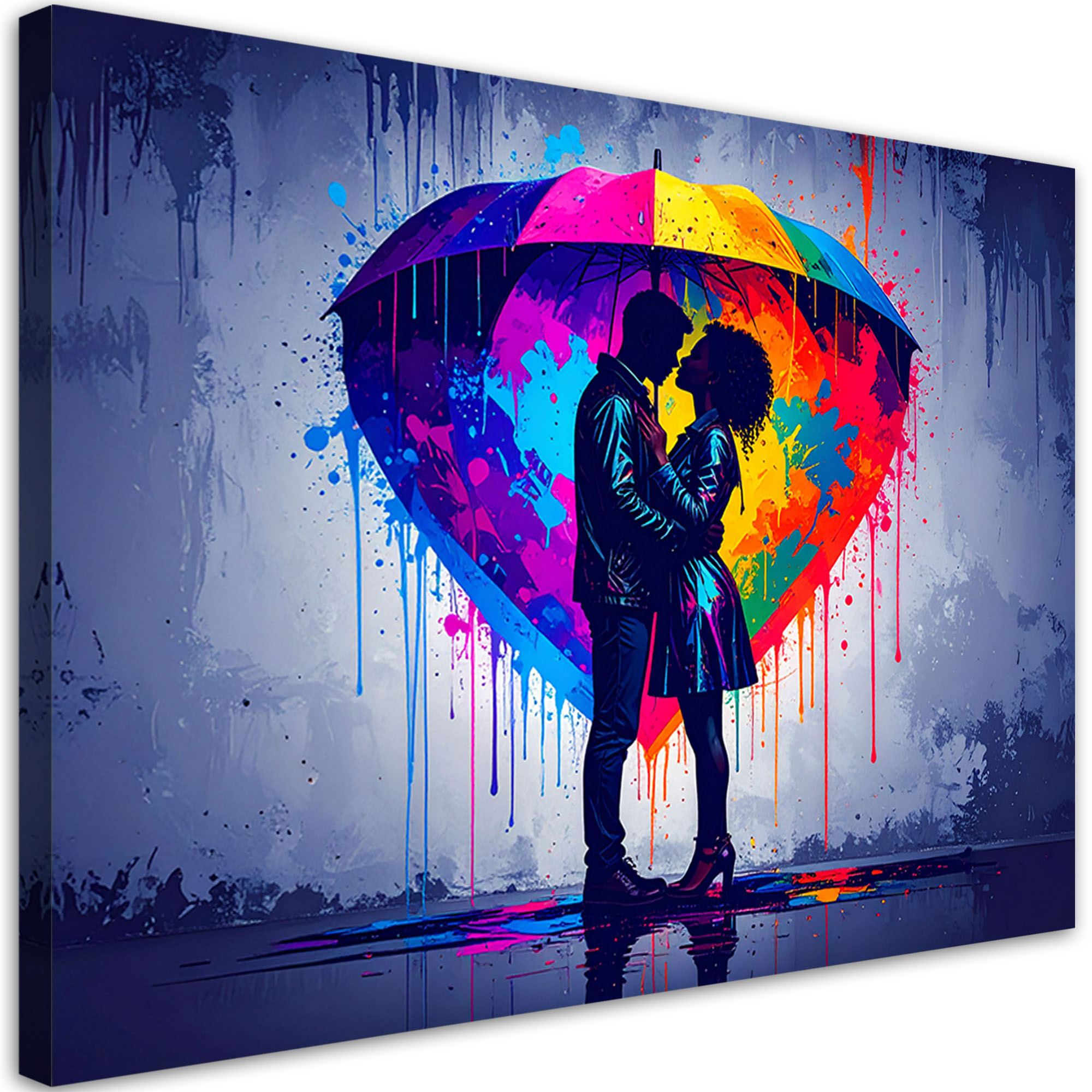 Obraz do salonu sypialni, Para Miłość Parasol Abstrakcja Graffiti 30x20