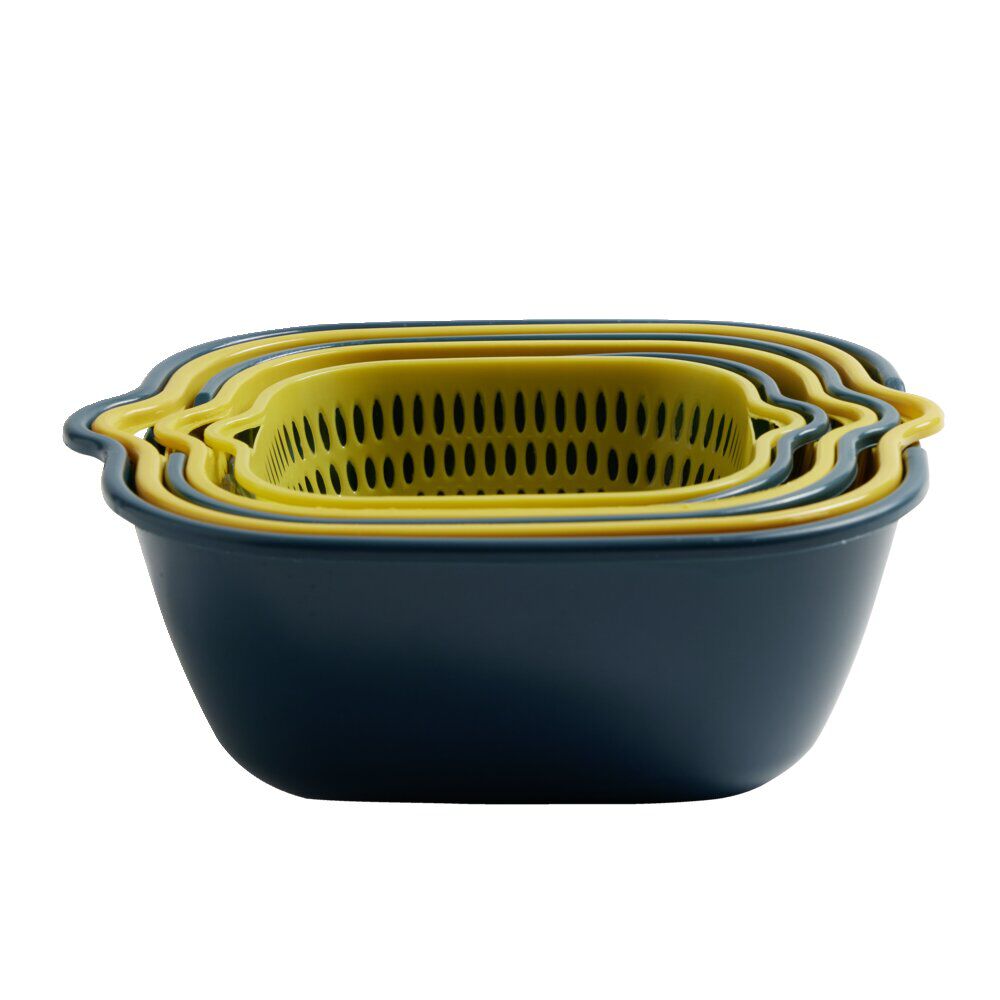 Lot de 3 passoires cuvettes carrées bleues et jaunes