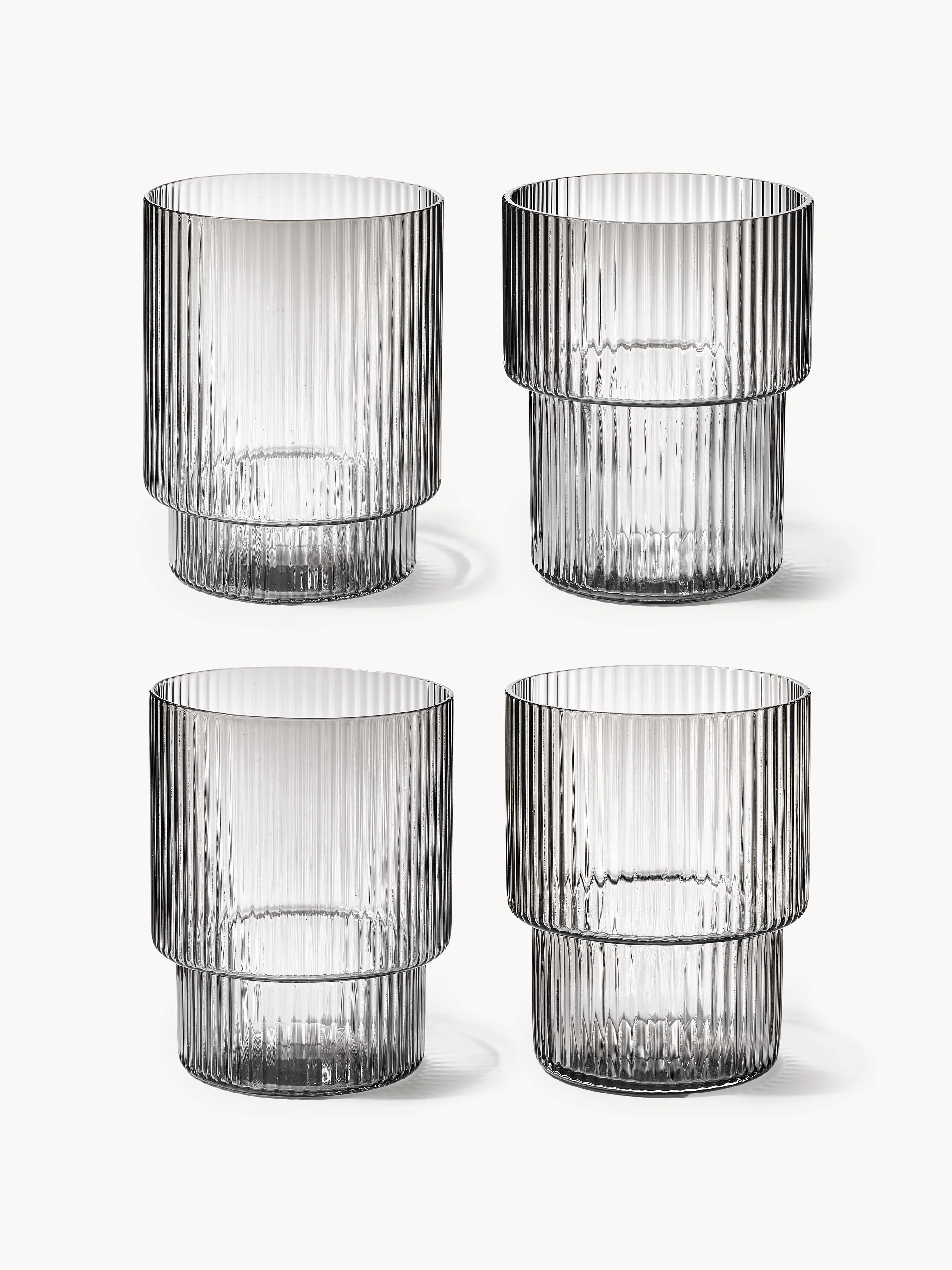 Mundgeblasene Trinkgläser Ripple mit Rillenrelief, 200 ml, 4er-Set