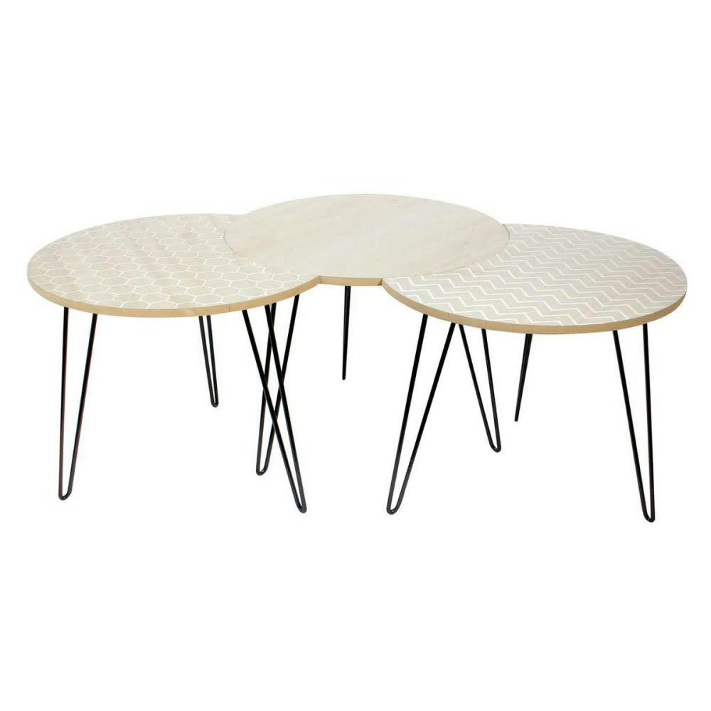 - Table gigogne pieds fils (lot de 3) beige et blanc