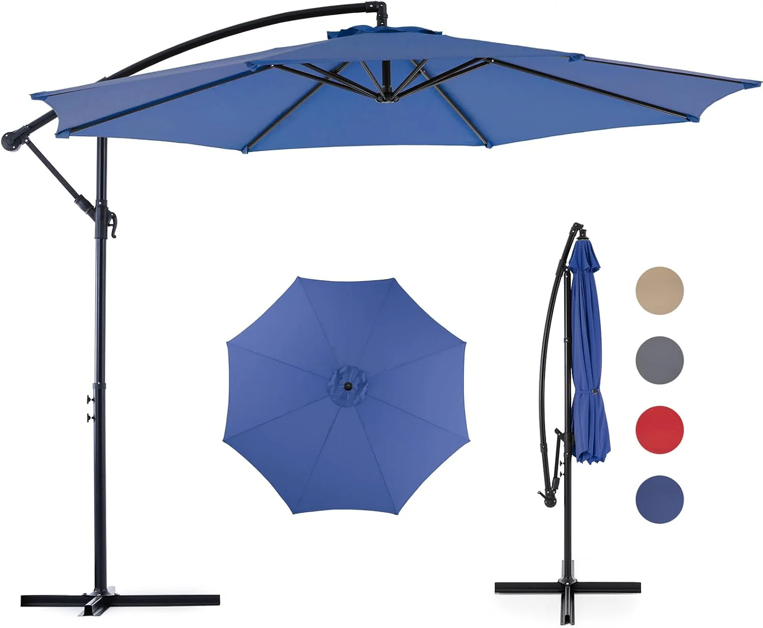 9.8FT Offset Patio Umbrella Hanging Cantilever Umbrella Outdoor Sun Shade with Easy Tilt Adjustment, 8 Ribs, UV Protection for Backyard, Lawn, Garden and Pool, Blue(Blue/9.8FT)