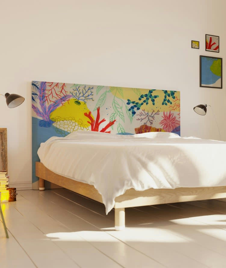 LA VIE AQUATIQUE - Tête de lit avec housse Bleu 140 cm