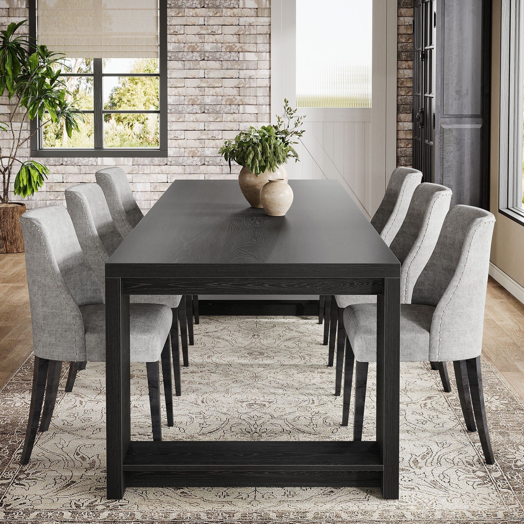 86.61 Inch Extra Long Wood Dining Table Kitchen Table for 6-8
