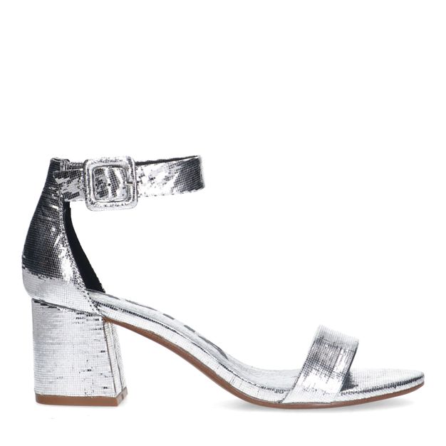 Zilveren metallic sandalen met blokhak