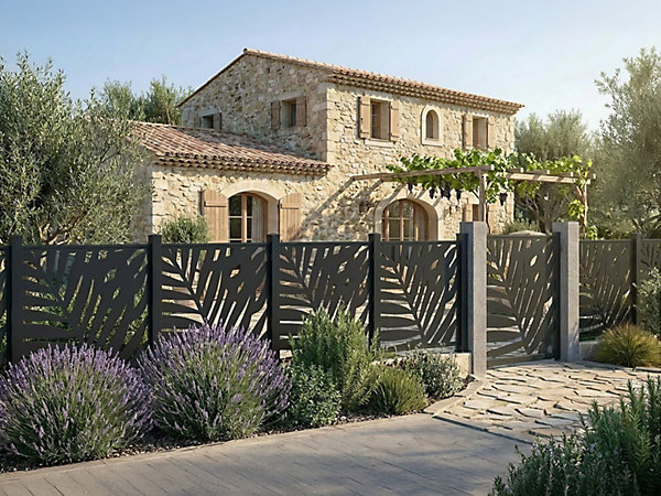 Clôture à poser en aluminium à motif tropical en découpe laser - Kit extension - H114 x L110 cm - Anthracite - TOGIRO