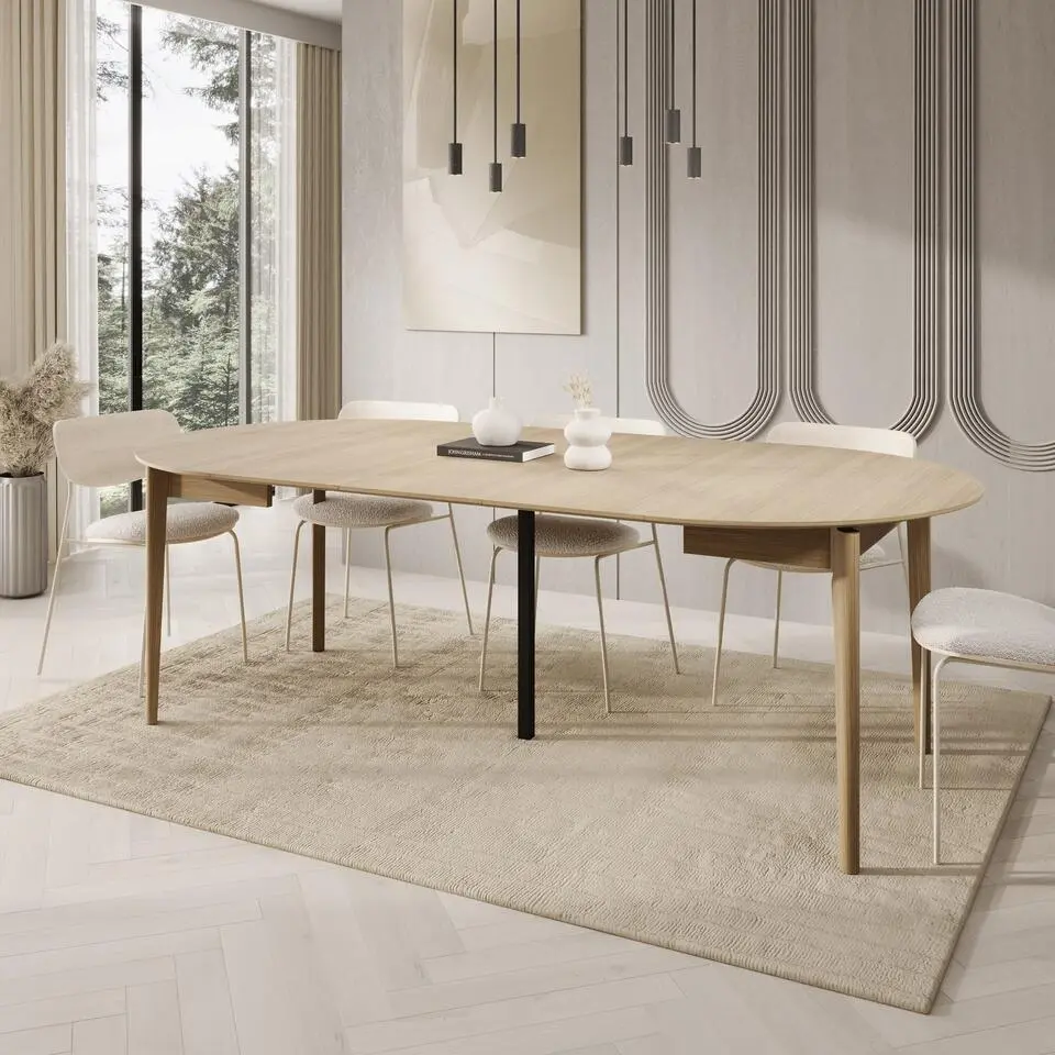 Meubella - Portino - Eetkamertafel - Licht eiken - 120-240x77x120 cm