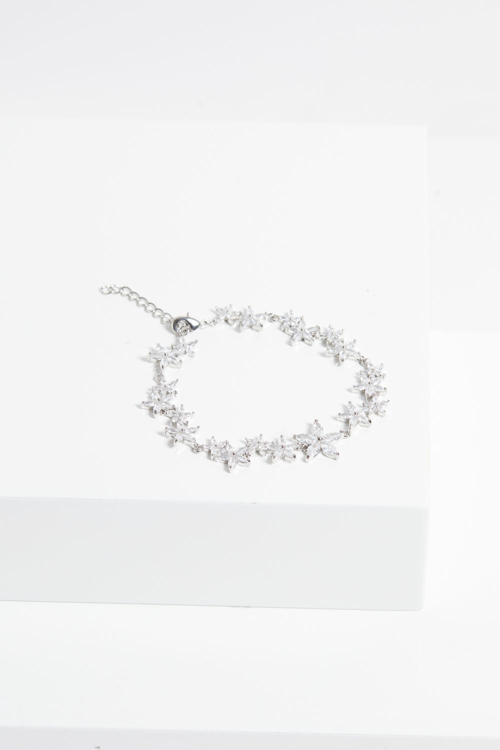 Jon Richard Rhodium Plated Cubic Zirconia Mixed Floral Bracelet
