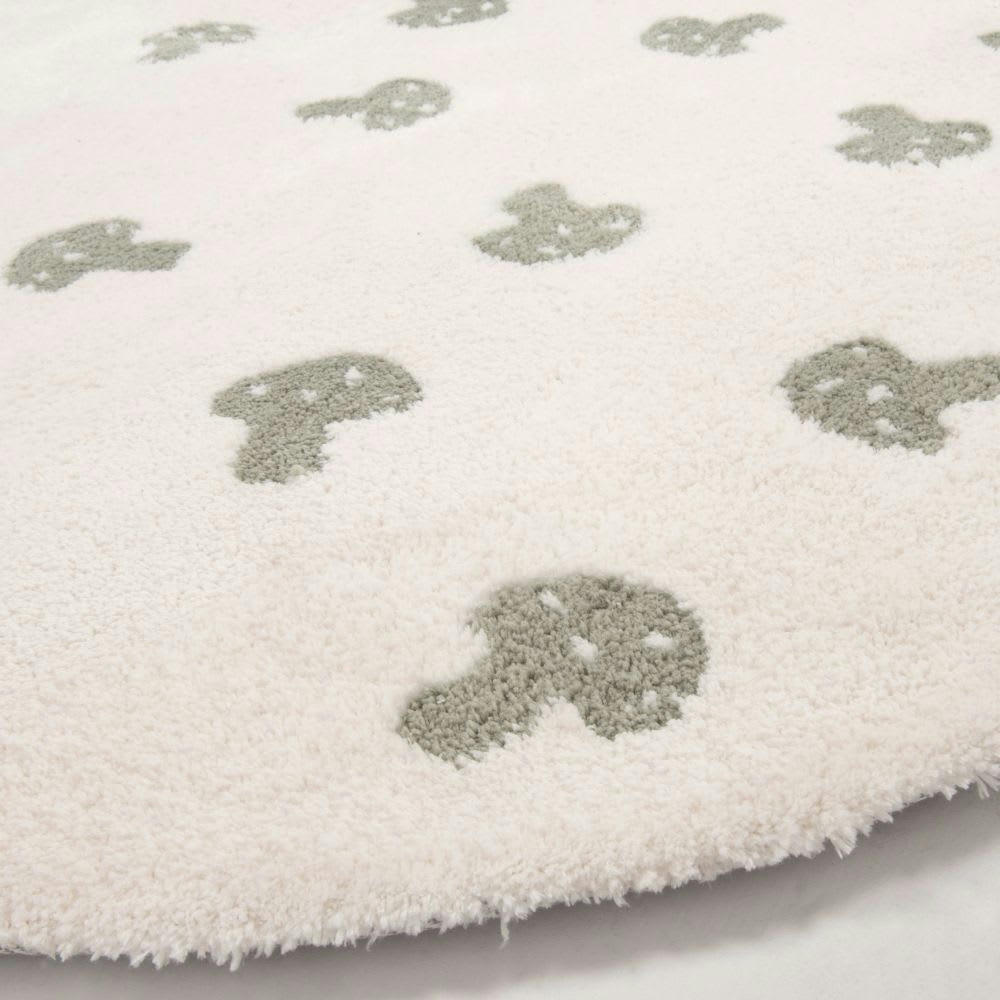OULANKA - Tapis enfant ovale tufté motifs champignons blanc cassé et vert kaki 120x175