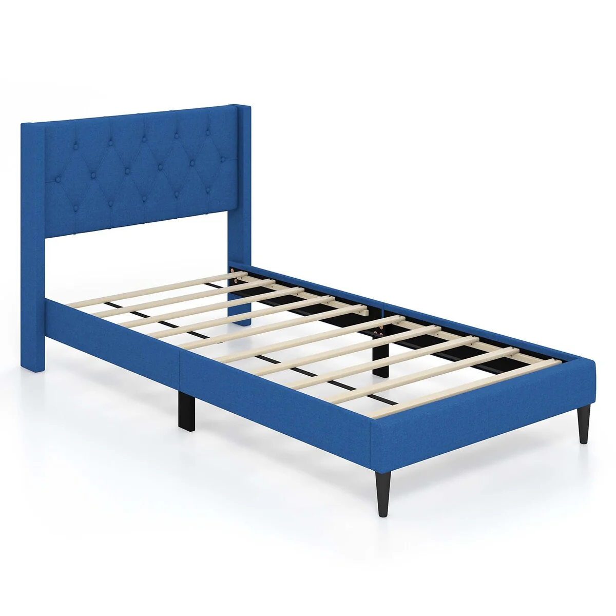 Costway Twin Size Upholstered Platform Bed with Button Tufted Wingback