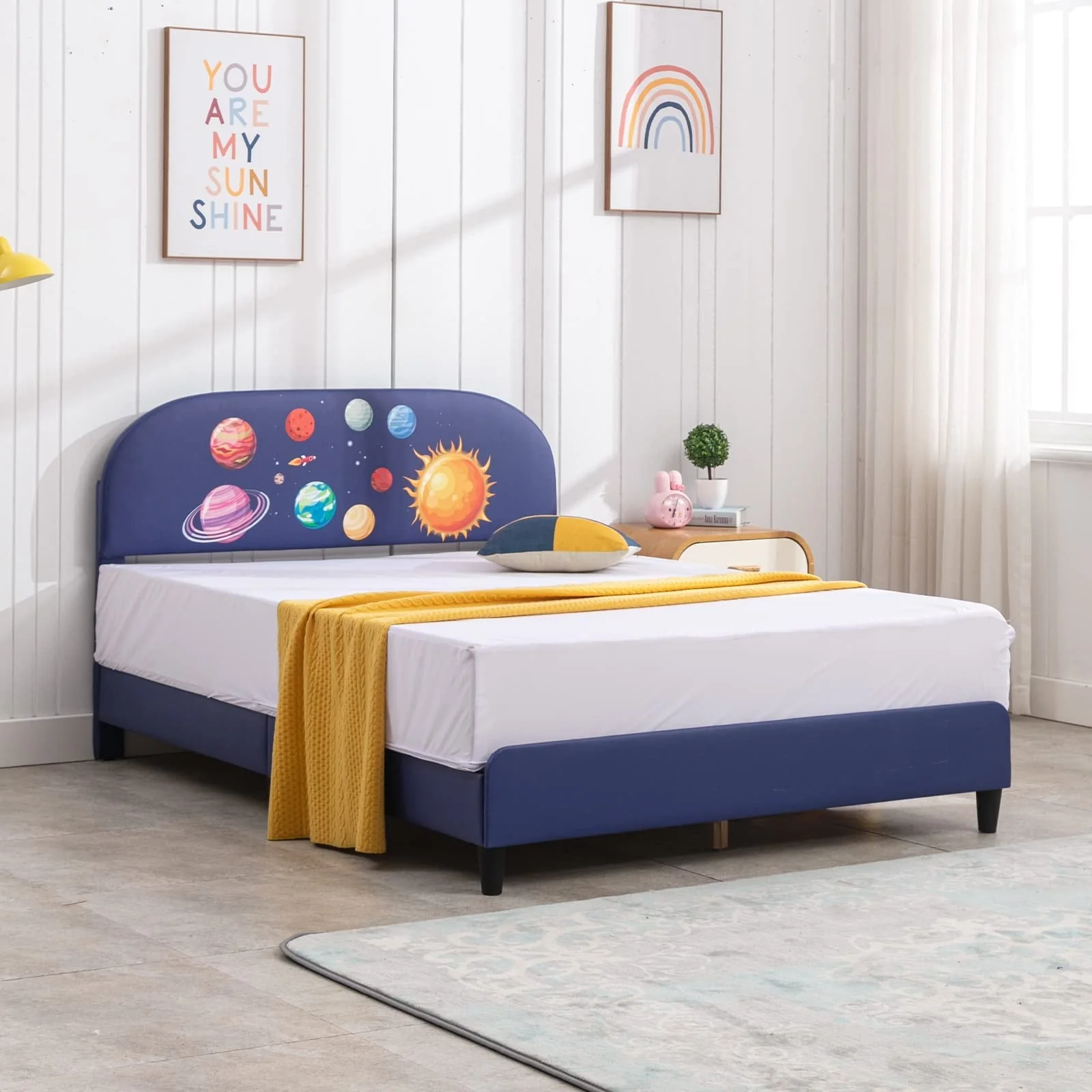 Mixoy Toddler Bed Frame with Headboard |Durable Bed Frames for Kids | Rainbow Pattern | Kids Furniture for Bedroom