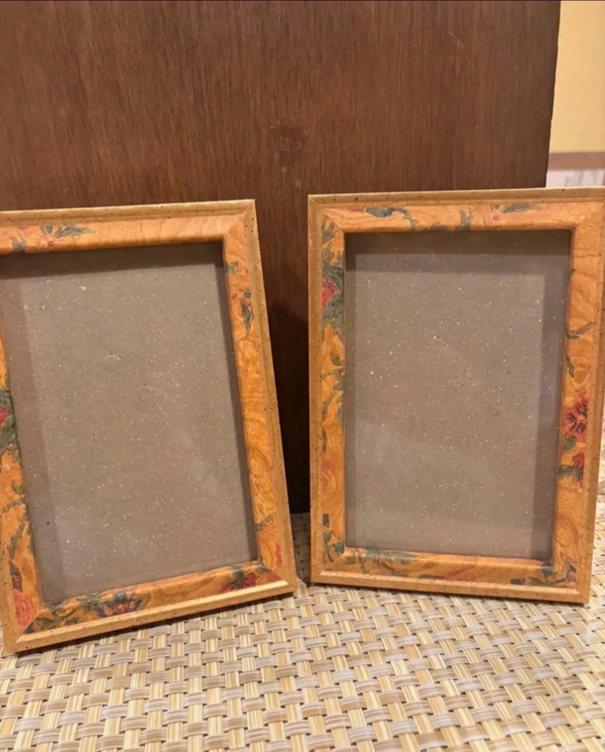 2 Vintage Floral Wooden Picture Frame Set 80s 90s Country Cottagecore Tabletop