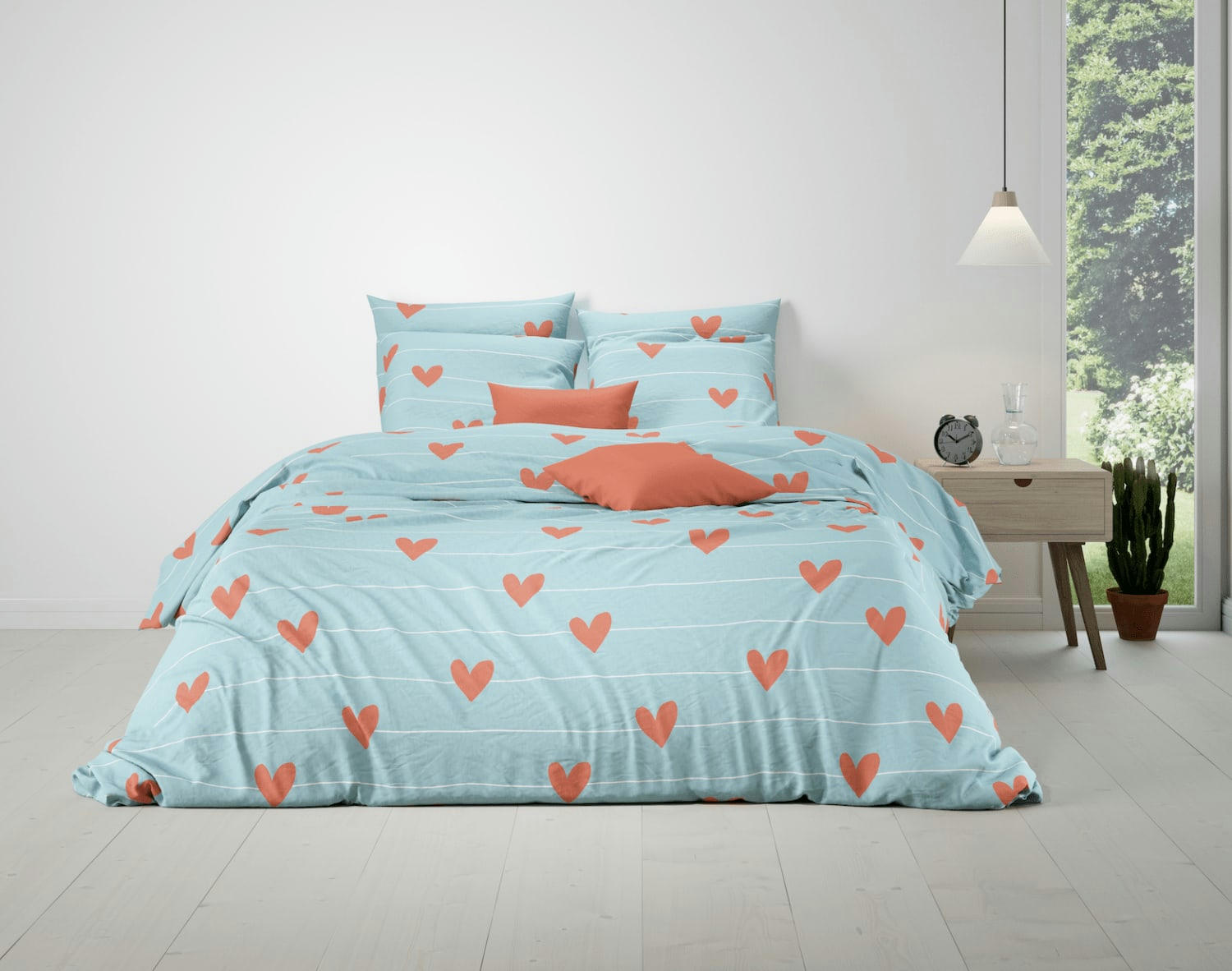 STRING - Parure housse de couette coton bleu 220x240 cm