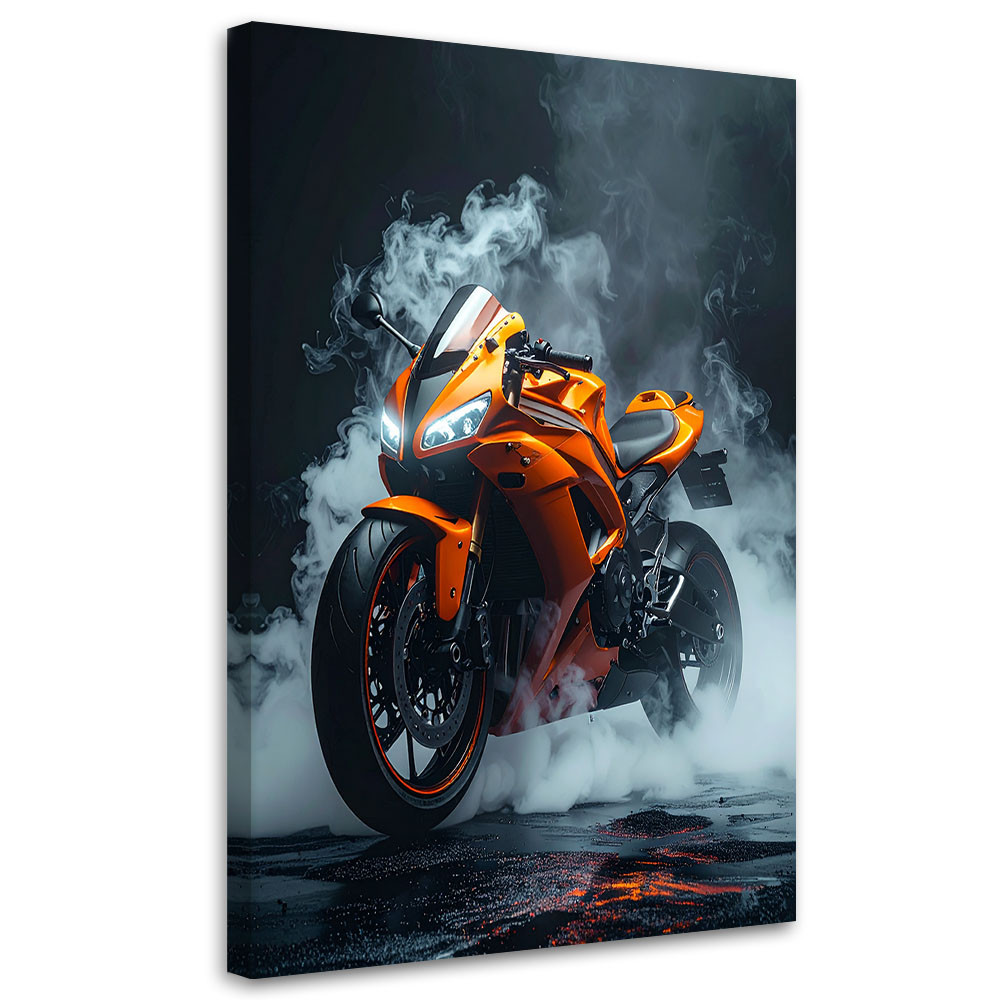 Obraz nowoczesny do pokoju nastolatka, Pomarańczowy Motocykl Motor 20x30