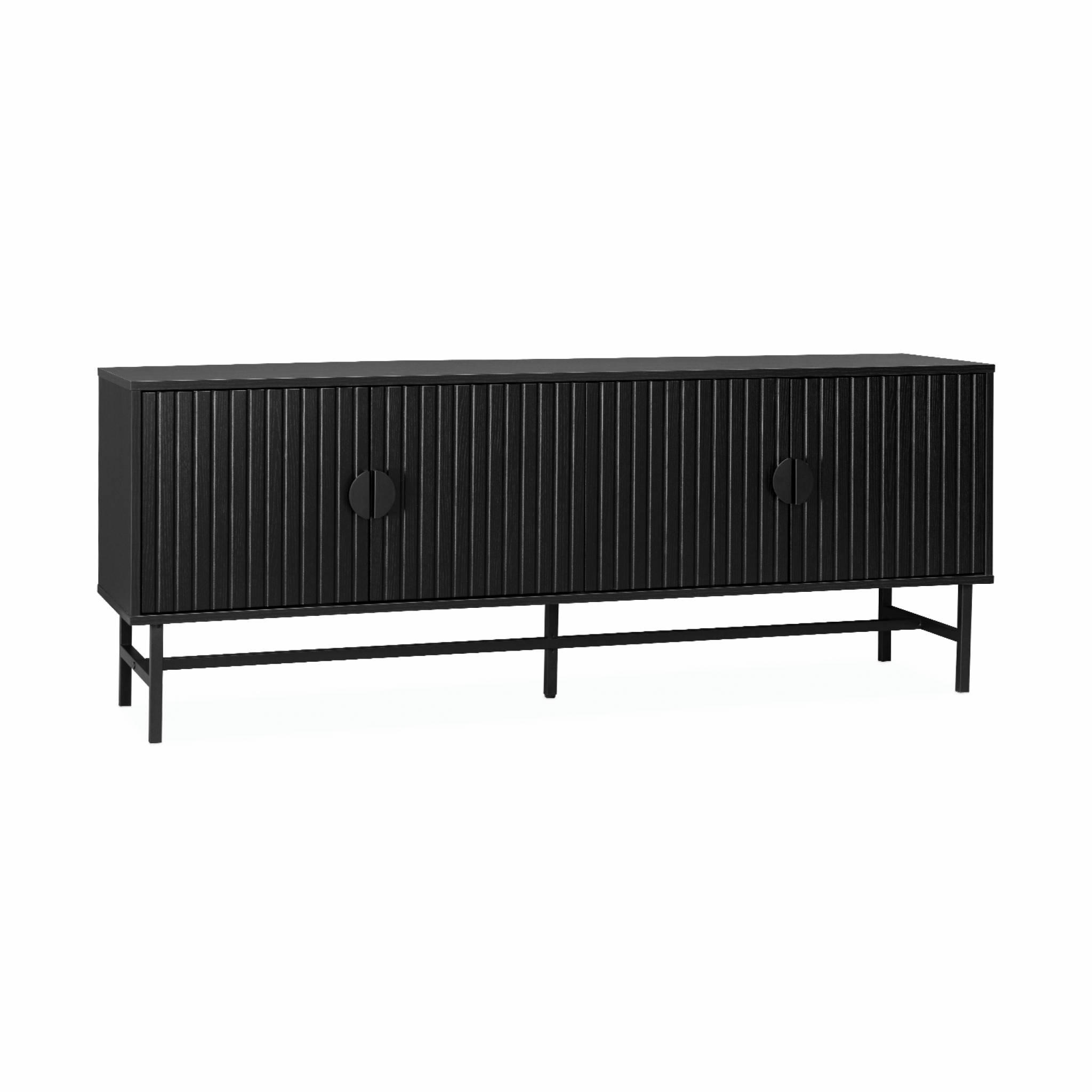 BAZALT - Meuble tv décor bois rainuré noir