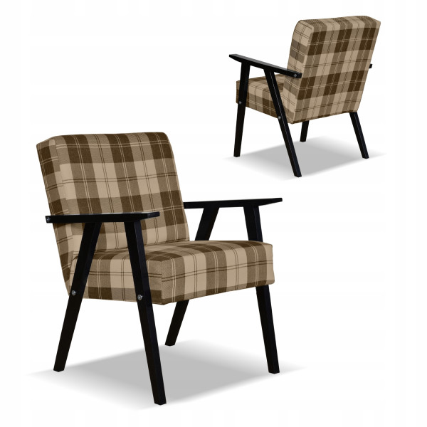 Fotel PRL zestaw retro vintage SOLER Family Meble krata brązowo - beżowa