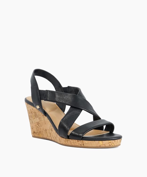Kamies Black - Leather Cork Wedge Sandals