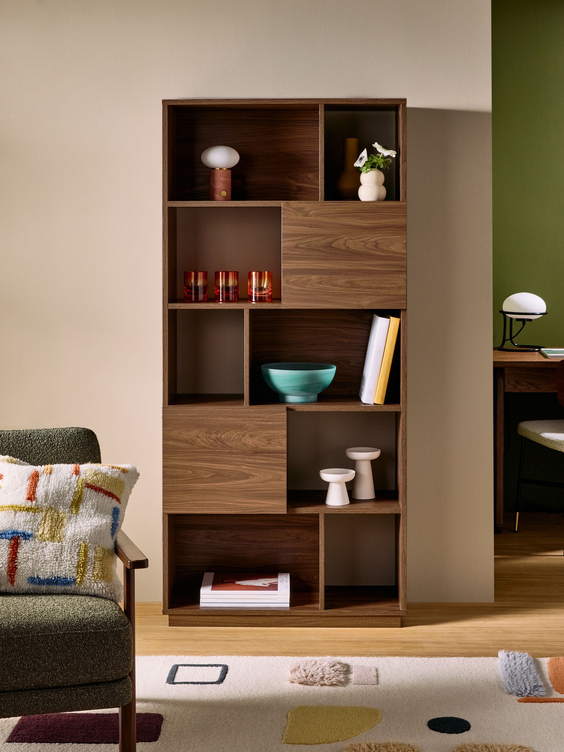Blaze Narrow Shelving Unit in Dark Walnut Effect