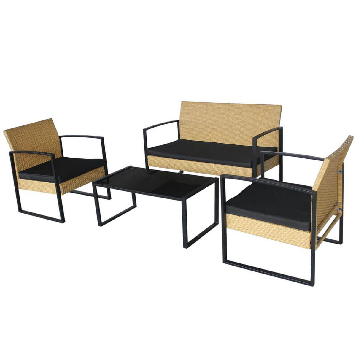 CANTA - Salon  de jardin 4 pièces tressé jaune et métal noir