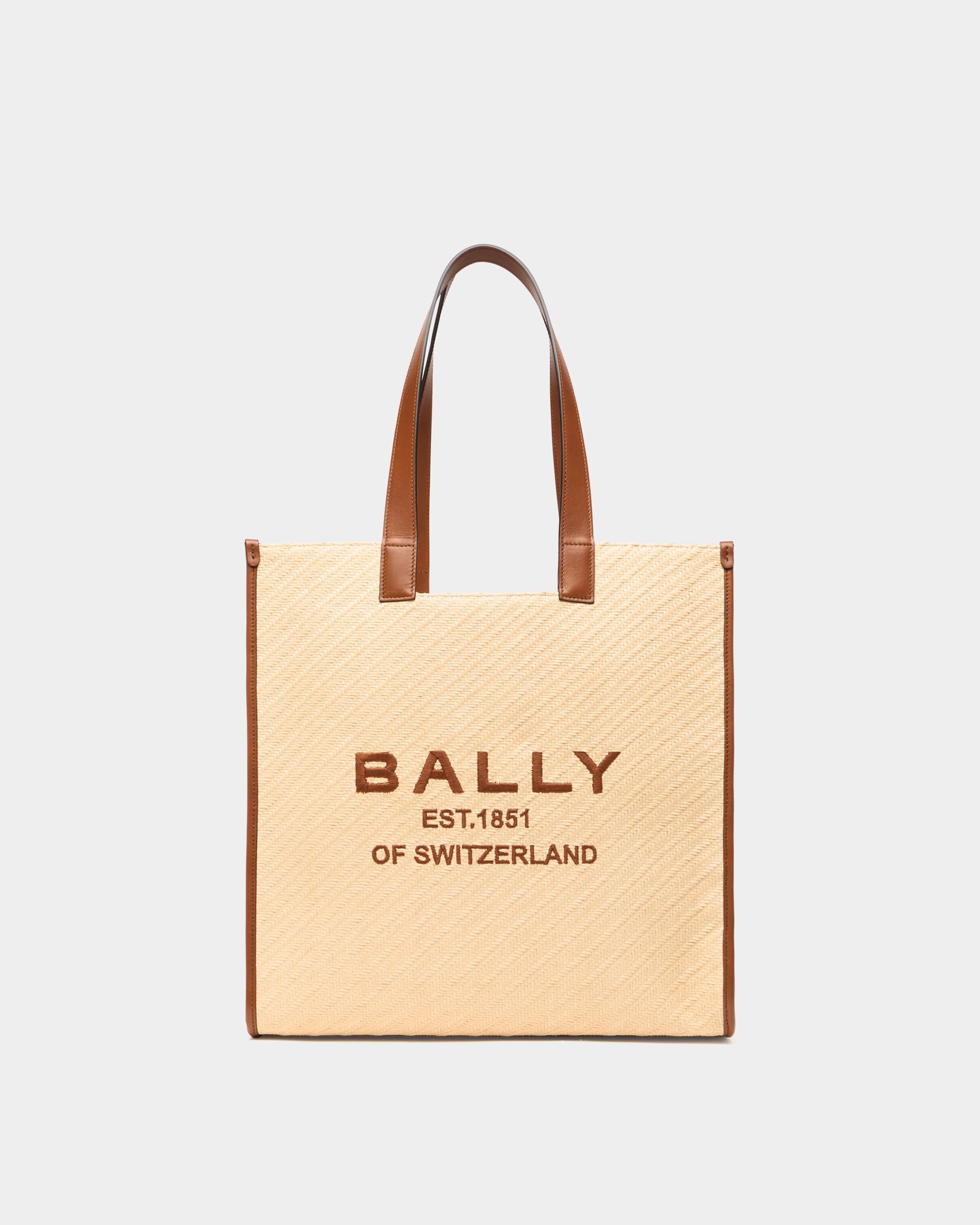 La Plage Tragetasche aus Stoff in Beige mit Bast-Effekt