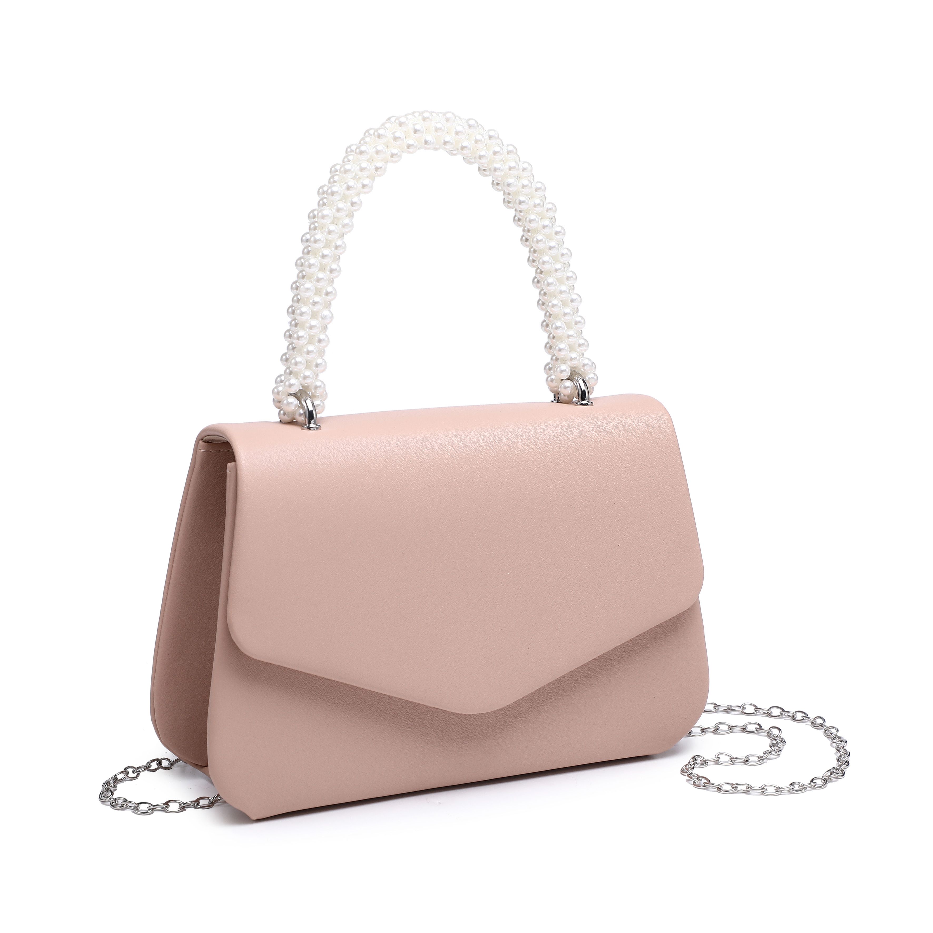 JFY Pearl Top Handle Flap Pu Clutch Bag