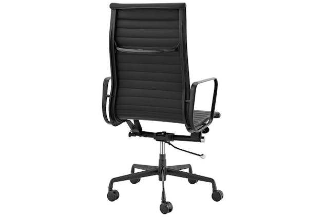 NNEKG Replica Eames Group Standard Matte Black Aluminium High Back Office Chair (Black Leather)