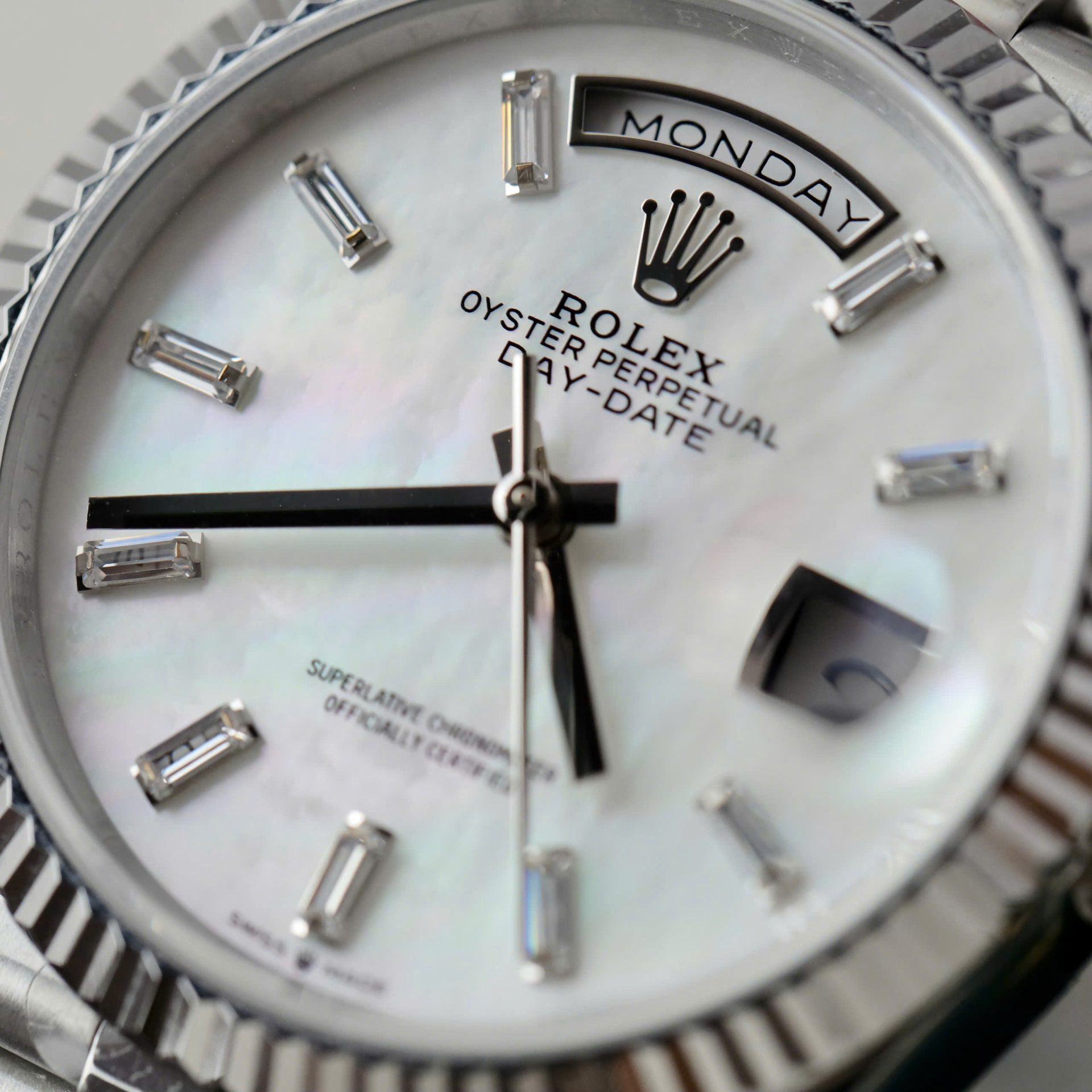 Rolex Day-Date 904L Steel MOP Dial CZ Diamonds 36mm Super Clone