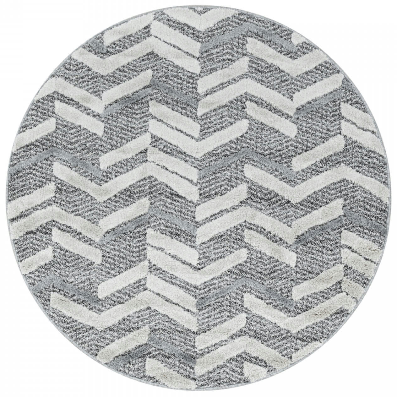 BOHEME - Tapis bohème rond à relief gris et blanc 120x120cm