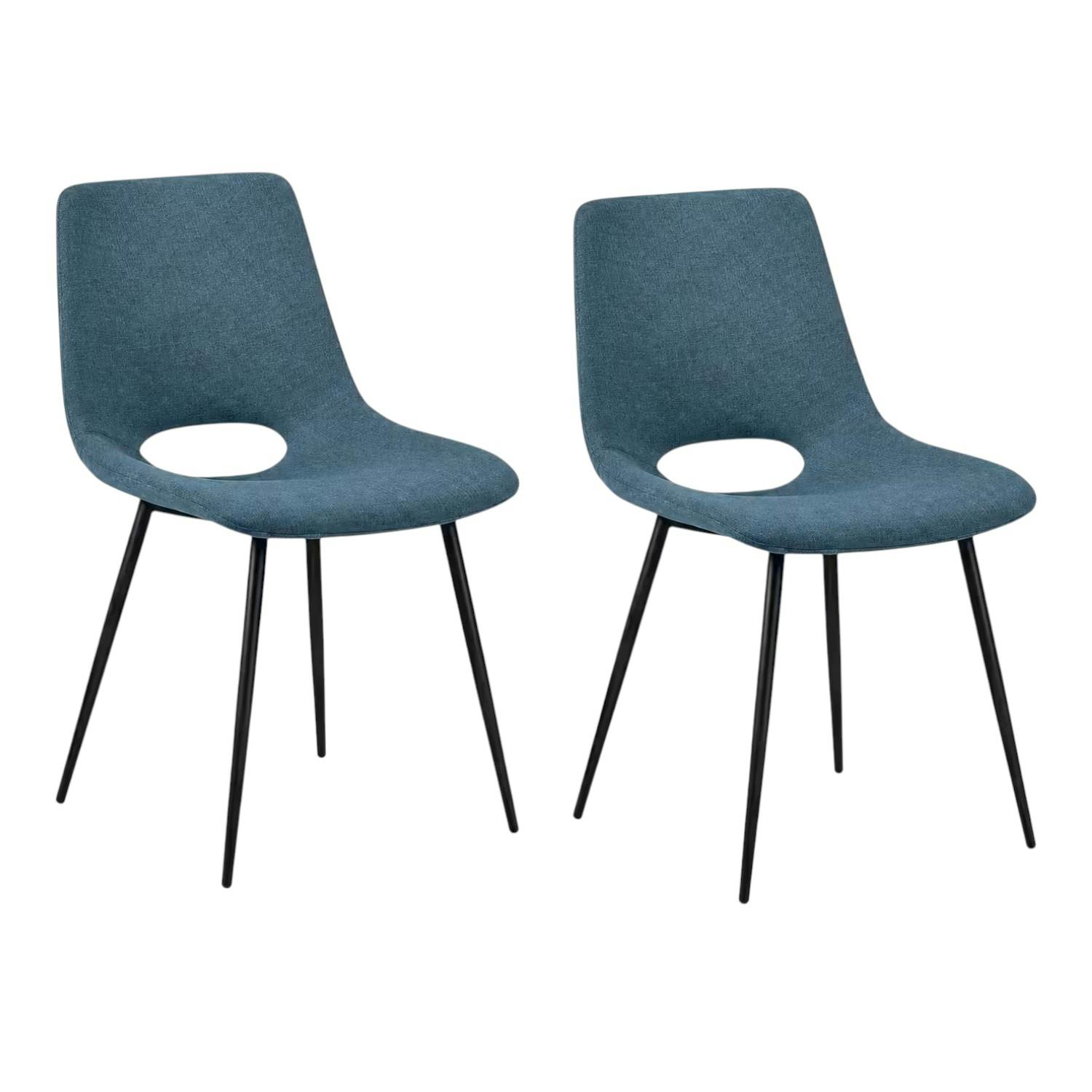 Chaise tissu bleu à dossier ouvert (lot de 2) LORA