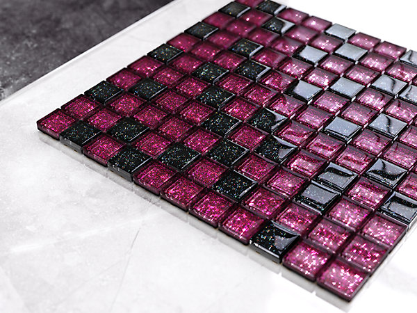 Mosaïque en verre sur filet pour salle de bain ou cuisine 30 cm x 30 cm - Purple sunset