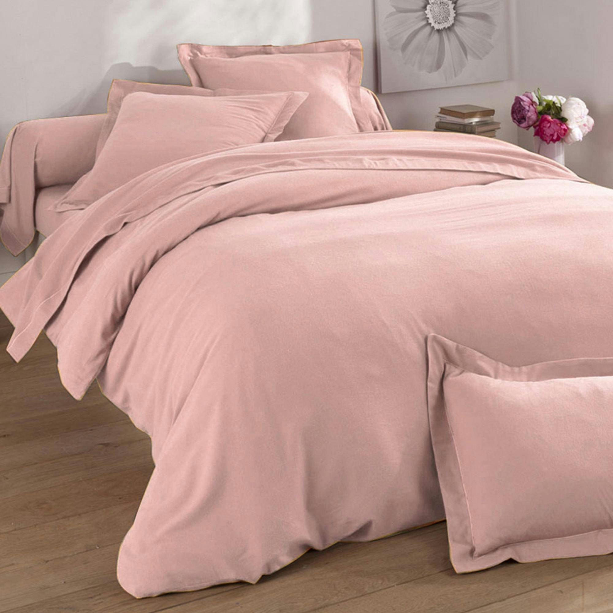 FLANELLE UNIE - Drap-housse 140x200x28 rose poudré en coton