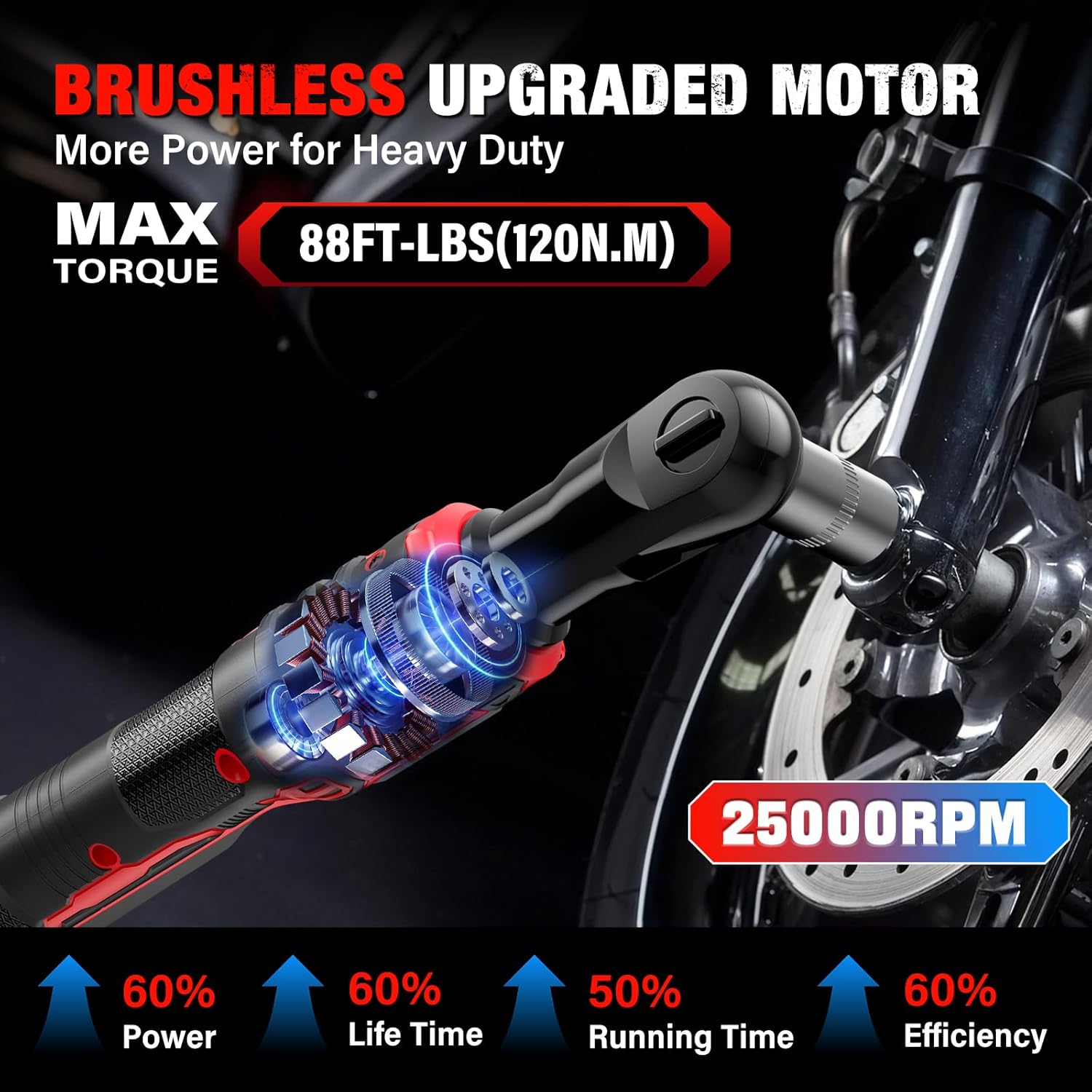 20V Cordless Ratchet Wrench 3/8 Set, 88 Ft-lbs(120N.m), 500 RPM, Electric Ratchet Wrench with 2PCS 2000mAh Batteries, Variable Speed, LED Light, 5 Sockets, 1/2 Adapter, 3 Extension Bar