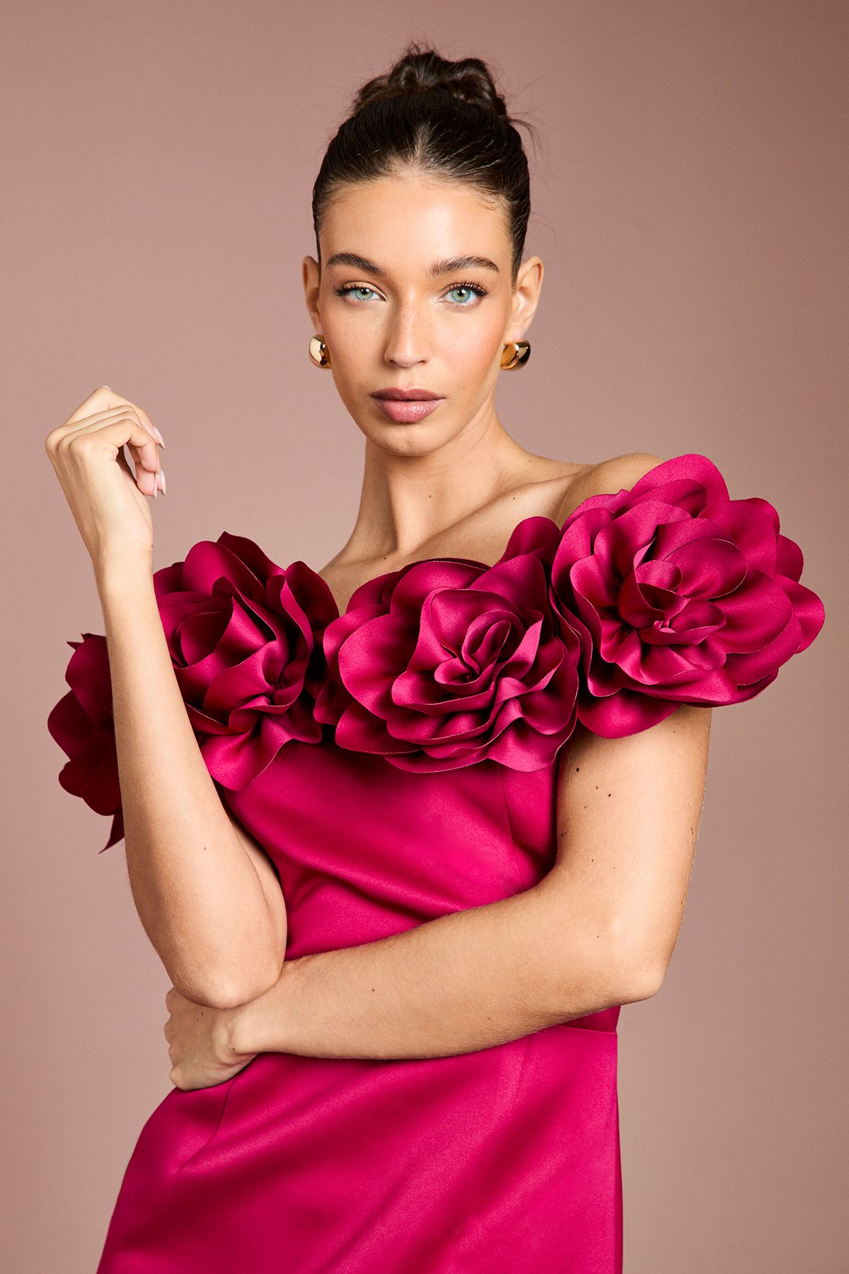 Coast 3D Corsage Structured Satin Maxi Dress