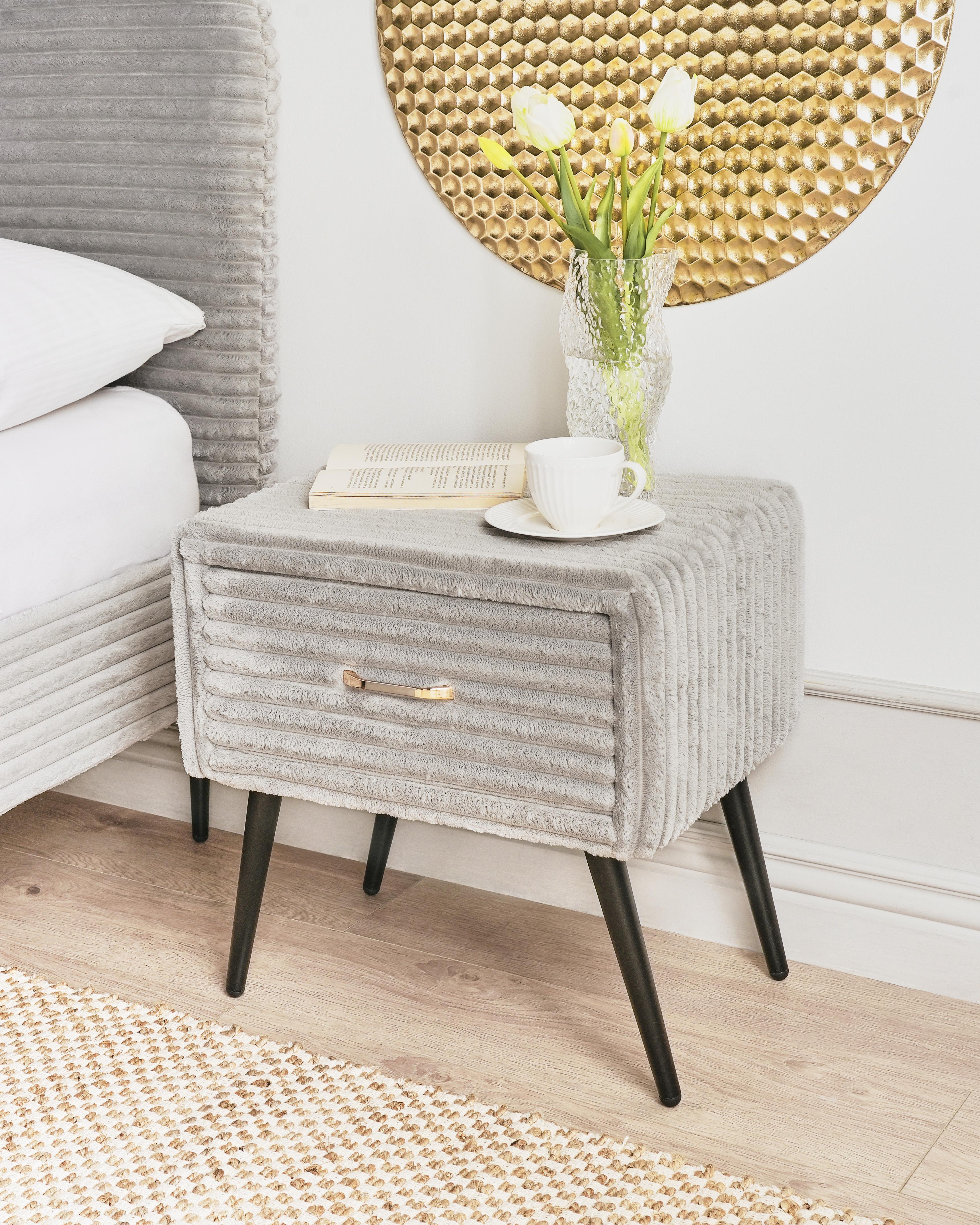 1 Drawer Bedside Table FLAYAT Corduroy Light Grey