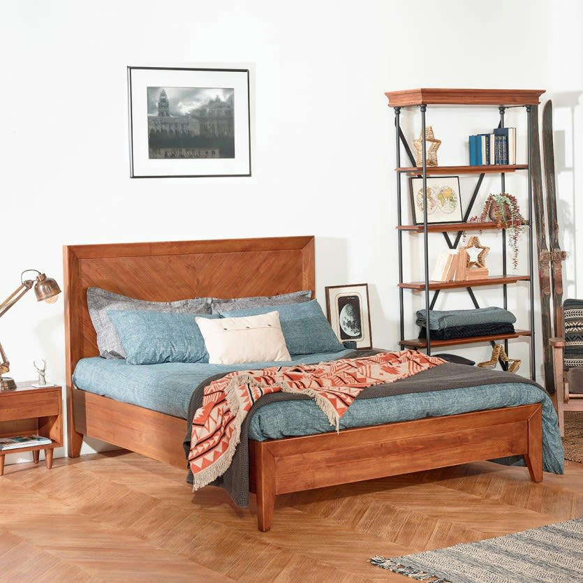 BRADLEY - Lit 160x200 cm en bois massif teinte noyer