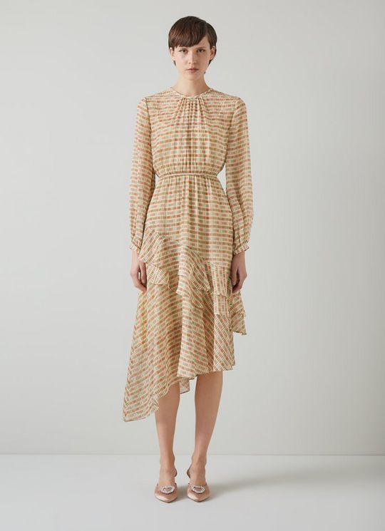 Bea Mini Check Silk Chiffon Ruffle Dress