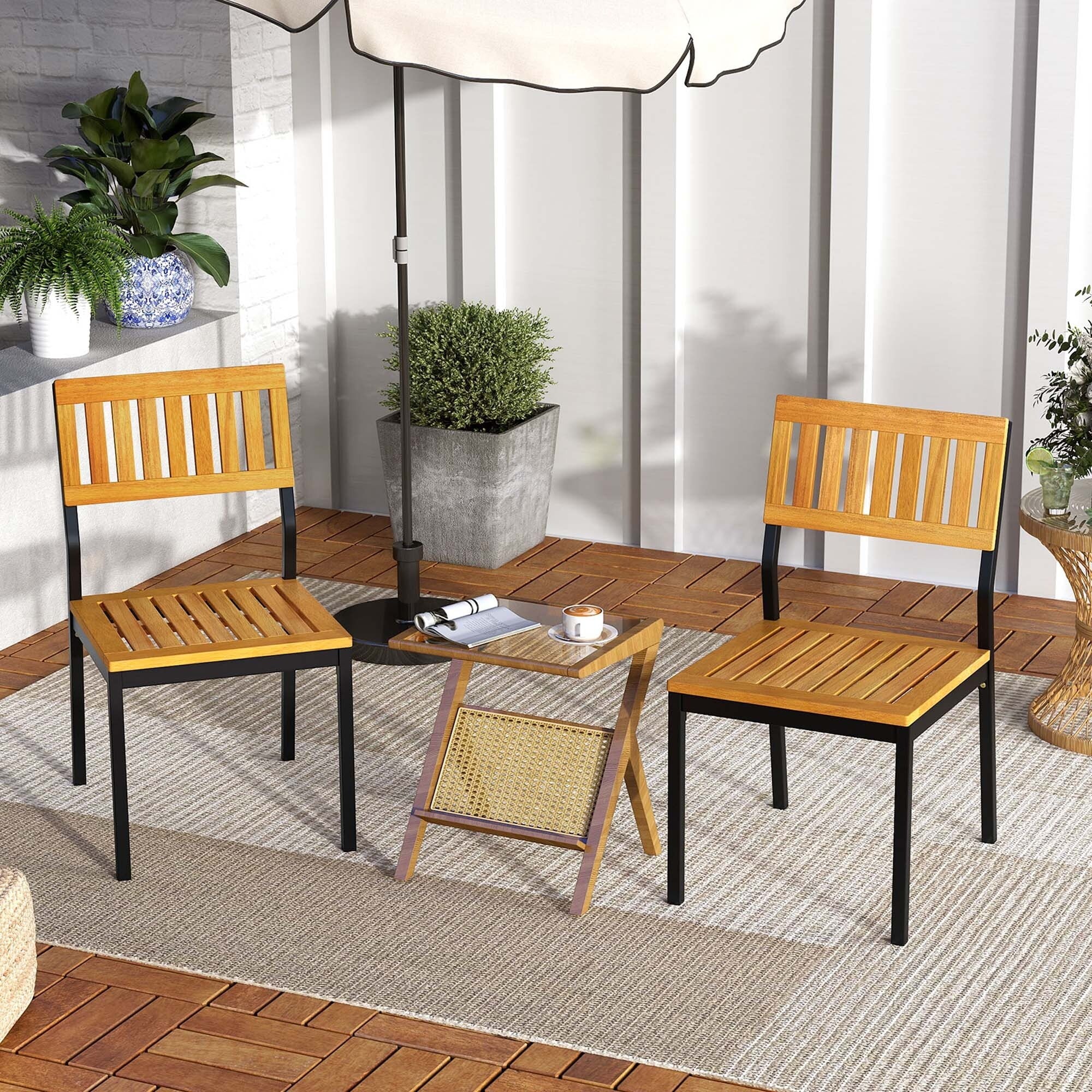 Costway Dining Chair Set of 2 Modern Patio Chairs/Acacia Wood - See Details