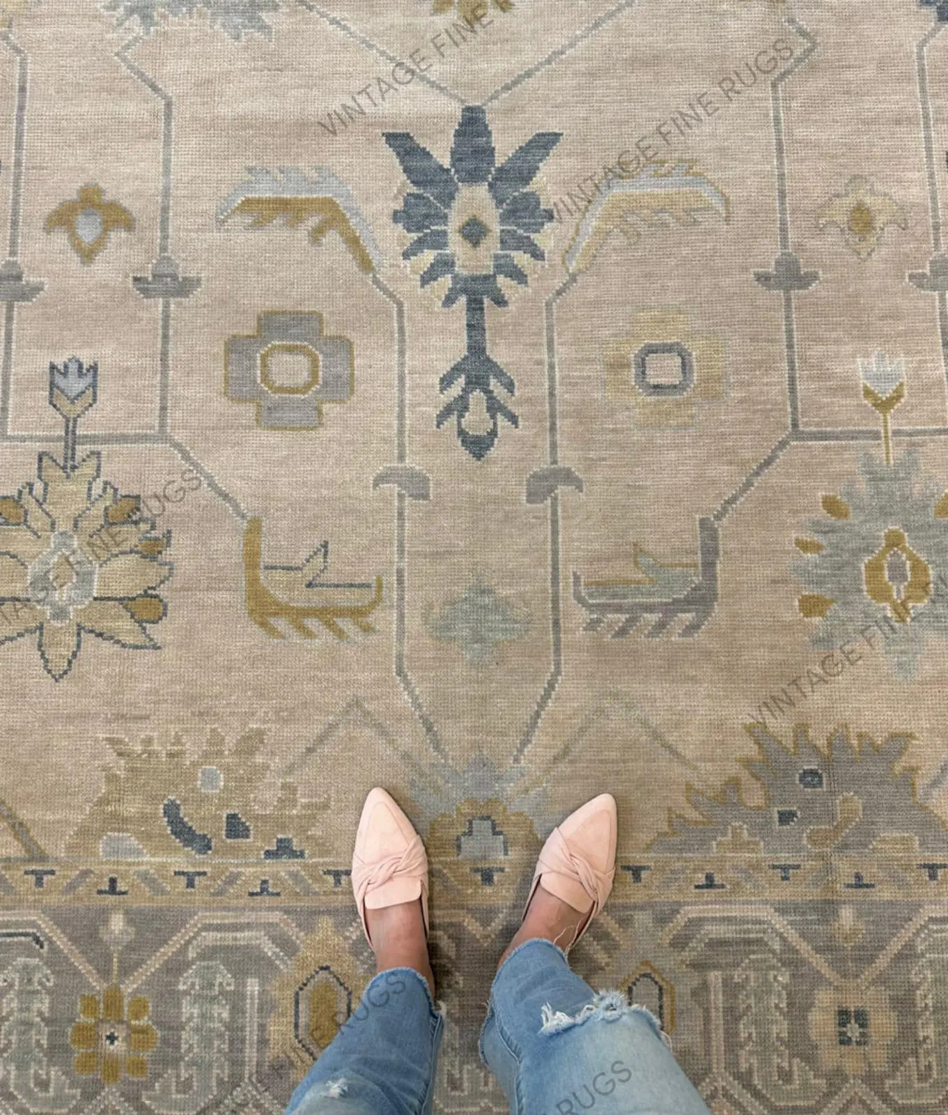 Large Light Blue and Beige Wool Oushak Rug Hand Knotted Traditional Oriental Area Carpet Elegant Bedroom and Living Room Handmade Floor Rug