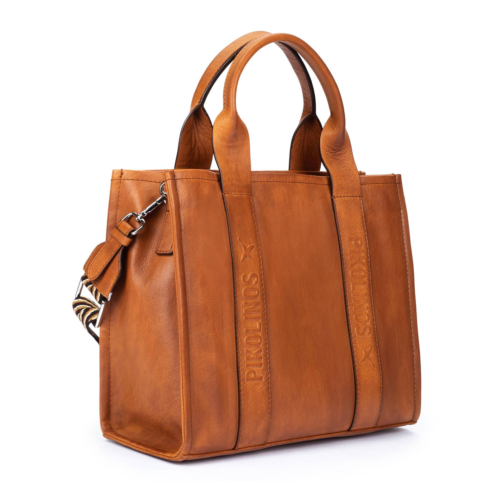 ALCUDIA - Bolso tote de piel con cinta multicolor para mujer