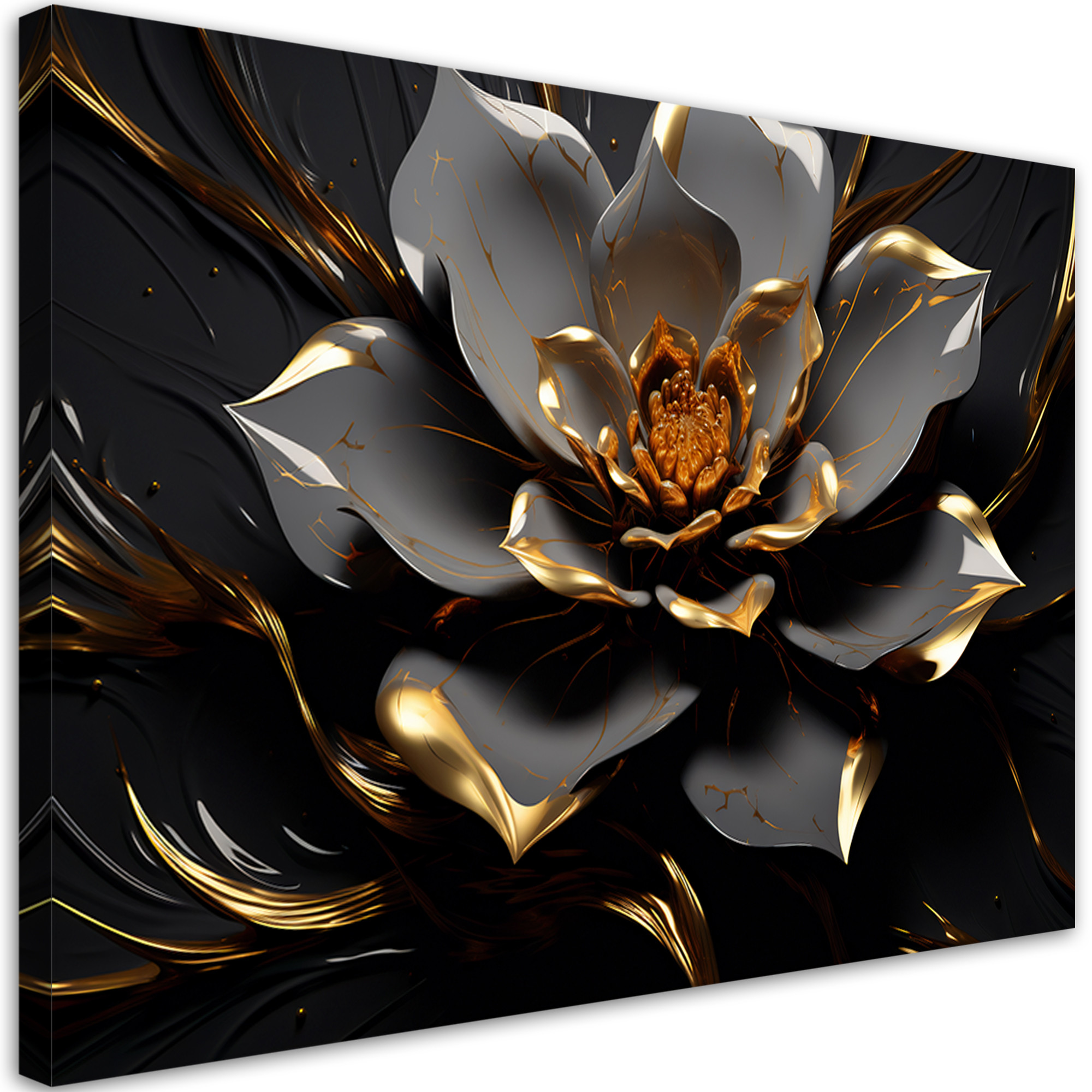 Feeby Obraz na płótnie, 3D Złoty kwiat glamour 60x40